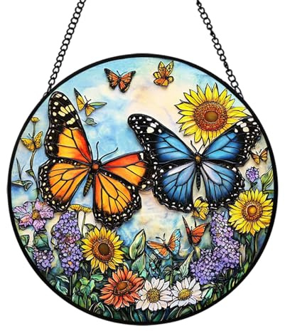 Xuoxeji Sunflower Stained Glass Ornaments, 20cm/7.87in Sunflower Sun Catchers Indoor Window, Sunflower Small Gifts for Women