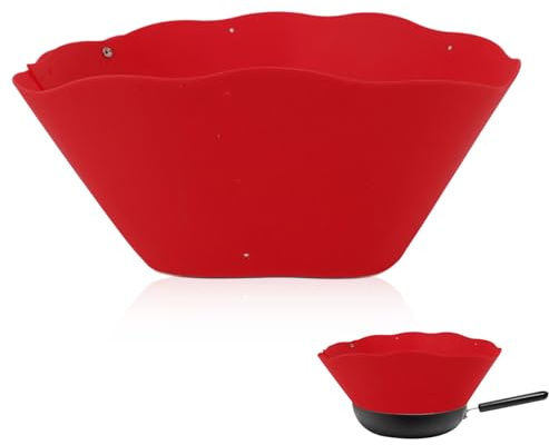 Splatter Guard, Silicone Anti Oil Splashing Frying Pan Guard Adjustable Frying Pan Wall Cooking Supplies Red for Kitchen