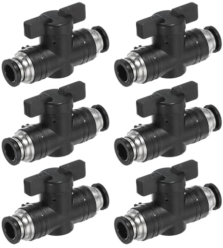 PATIKIL 8mm (3/10) Push to Connect Fittings Ball Valve, 6 Pcs 0-60 Degree BUC Air Flow Control Valve Quick Straight Connectors Air Hose Fitting for Pneumatic System Pipeline, Black