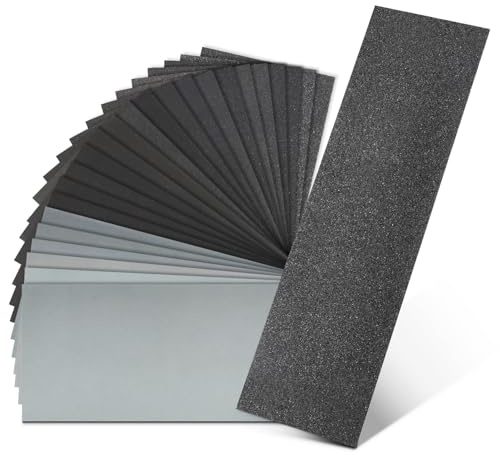 Surtido de 24 piezas de papel de lija de grano 12 hojas de papel de lija húmedo y seco, kit de papel de lija de grano fino de 120 a 3000 papeles de lija y papel de lija grueso para metal, muebles de