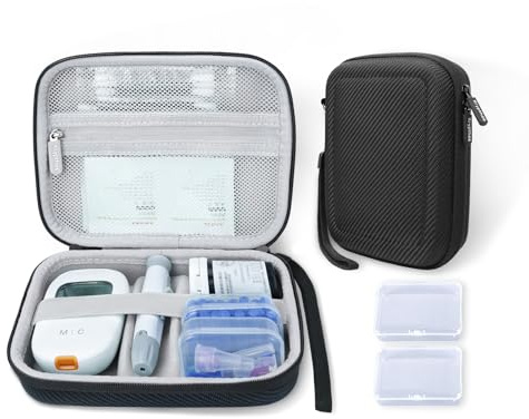 Krypthos Diabetic Supplies Travel Case, Carrying Case for Diabetes Blood Glucose Meter, Portable Diabetes Testing Kit Storage Organizer Bag for Blood Sugar Test Strips, Lancets, Lancing Device-Black