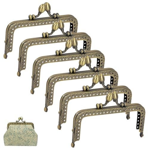 Yesaler Telaio in Metallo Borsa Bordo in Metallo 10,5cm Quadrato Portamonete Metallo Manici per Borsa Retrò Clip per Fai Da Te Maniglia per Borsa Cucito 6 Pezzi