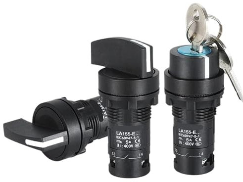 Interruttore a manopola con chiave da 22 mm 1NO/2NO/1NO1NC 2/3 posizioni Interruttore rotante di selezione autobloccante Interruttore di conversione di potenza 5A on Off(3 Position Key Knob,1NO)