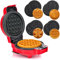LEHMANN Mini Piastra per Waffle con Piastre Intercambiabili, Forme Zucca, Omino di pan di zenzero, Cuore e Classica, Rivestimento antiaderente – Ideale per le feste dei bambini, Rosso