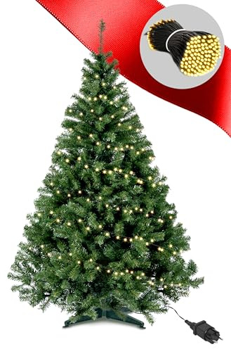 Künstlicher Weihnachtsbaum 150 cm 2-in-1 Set, Dichte PVC-Zweige, Tannenbaum Künstlich mit Lichterkette, Stabiler Christ