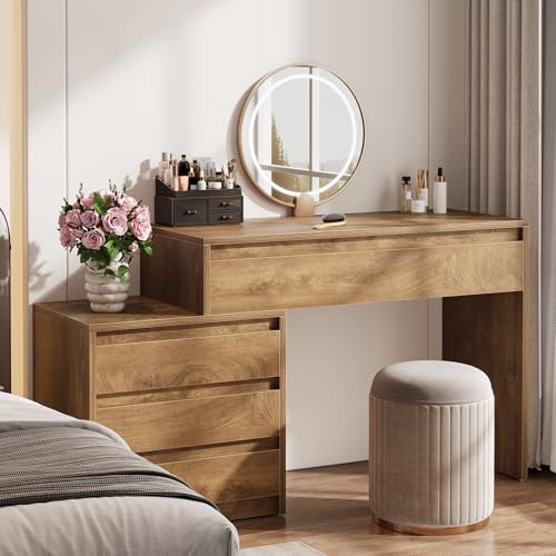 Tribesigns 63 Vanity Desk with 5 Drawers for Bedroom, Makeup Table with Movable 3-Drawer Chest Cabinet & Storage, Modern Large Dressing Table for Women Girl, Make up Desk for Bedroom