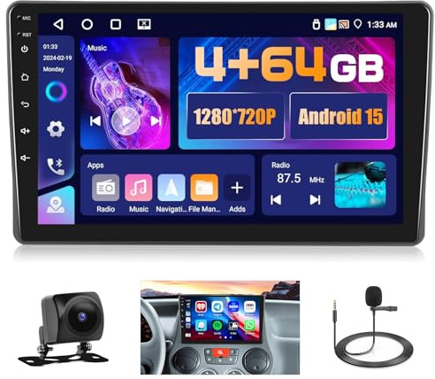 Hikity 4+64G 9 Autoradio Android per FIAT Panda 2003-2012 Wireless Carplay | Touchscreen GPS Navi Bluetooth WiFi FM/RDS Retrocamera Comandi al Volante 4+64G