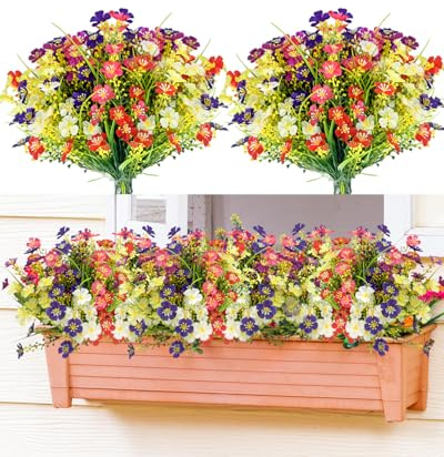 Zumhigh 12 Bundles UV Resistant Artificial Flowers, Multicolor Faux Plastic Plants, Realistic Fake Daisies for Outdoor & Indoor Use, Garden, Patio, Porch, Wedding, Party, Home Decoration