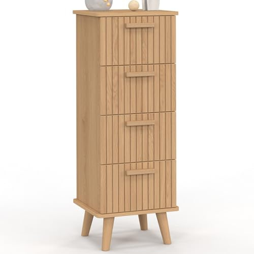 IDMarket - Beistellmöbel mit 4 Schubladen Juliette 30 cm, Lattenrost, Holzleisten, eichenfarbig