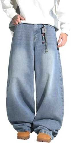 Zewool Pantalones vaqueros de corte ancho para hombre, estilo gótico Y2K, hip hop, holgado, para patinadores, ropa de calle, B azul, XS