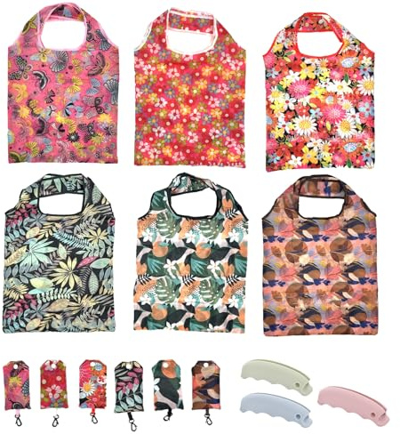 Meunhy 9 PCS Reusable Shopping Bags Kit, with Plastic Bag Handle Carrier, Washable Foldable Shopping Bags for Women Ladies, Lightweight and Portable, Suitable for Daily Groceries, Travel, Storage