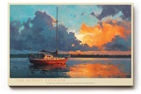 Paul Sinus Wandbild 120x80cm The Sunset Voyager – Segelboot im Licht des Abendrots, maritime Malerei voller Dynamik und Farbintensität