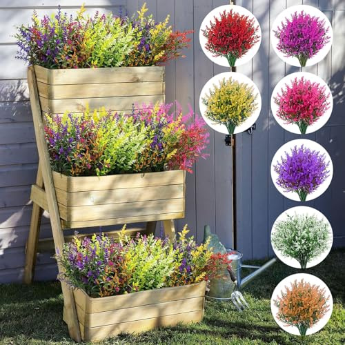 Zumhigh 12 Bundles Artificial Lavender Flowers, 6 Colors UV Resistant Outdoor Plastic Flower, Suitable for Indoor, Outdoor, Garden, Balcony, Patio, Wedding and Party Decorations