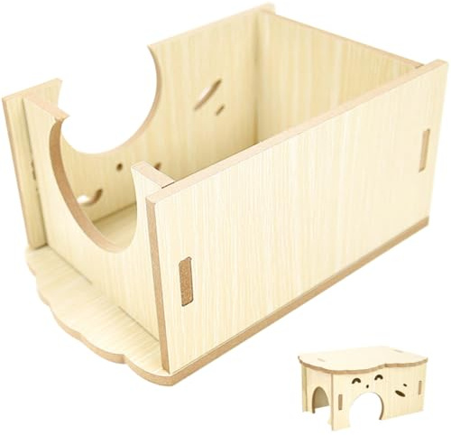 JECOMPRIS Maison en Bois pour Hamster Tunnel et Cachette, Habitat Sécurisé et Solide pour Rats et Cochons d'Inde en Cage