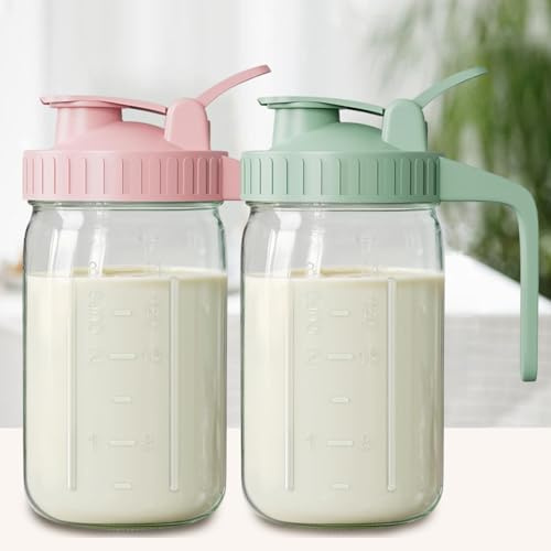 Lot de 2 bouteilles de stockage lait maternel 32 oz, pichet lait maternel étanche avec poignée et balance, bouteilles stockage en verre lavables au lave-vaisselle pour réfri