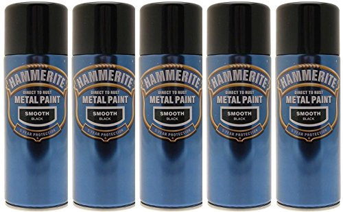 5x Hammerite Smooth Black Metal Spray Paint 400ml x5 Aerosol Tins L M