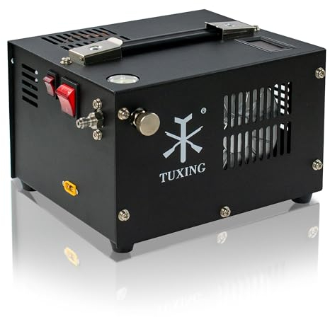 TUXING 4500 Psi PCP-Luftkompressor, öl-/wasserfrei, Stromversorgung über Auto 12 V DC oder zu Hause 220 V AC mit Adapter (im Lieferumfang enthalten), Pumpe für PCP-Luftgewehre und Luftgewehre