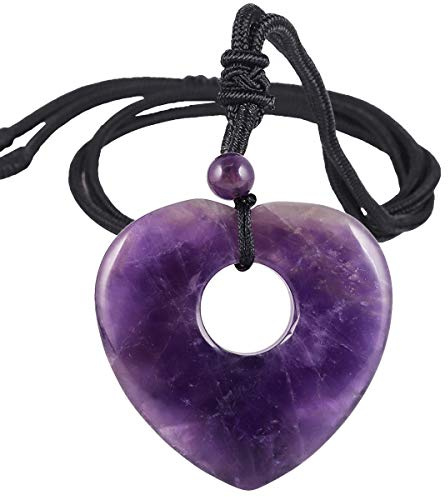 Nupuyai Amethyst Healing Crystal Heart Pendant Necklace for Women