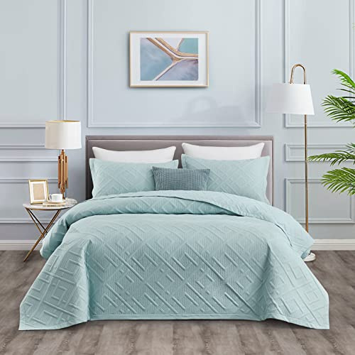 CHIXIN Tagesdecke 220x240 cm Bettüberwurf Steppdecke Patchwork Wendedesign Bettdecke Stepp Decke 3 Teilig Tagesdecken mit 2 Kissenbezug 50 x 70cm, Aqua blua