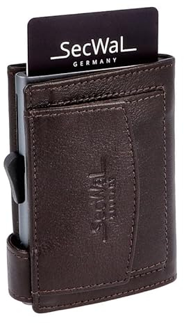 SecWal Kartenetui mit Münzfach Druckknopf inkl. Geschenkbox - Made in Germany - Echtleder Mini Geldbörse inkl. E-Book für Damen und Herren - RFID Schutz Geldbeutel klein (Braun)