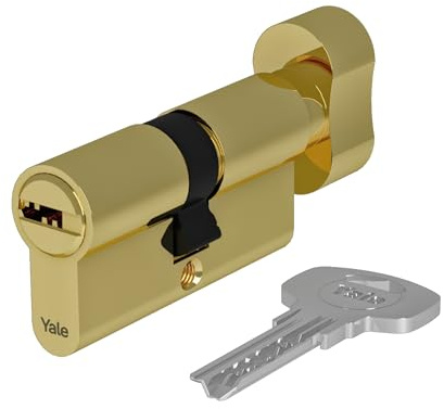Yale Cilindro europeo 1000 Serie 40/40K mm Ottone lucido Doppio cilindro con pomolo, con 4 chiavi incluse per garantire massima sicurezza, adatto per porte interne e uffici