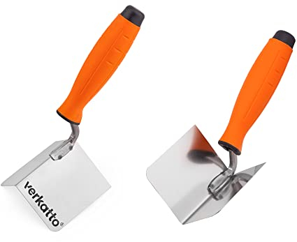 Mivos 2 x Eckenkelle Rostfreie 80 x 60 mm - Inneneckenkelle und Außeneckenkelle aus Edelstahl - Innen und Außen Kantenkelle mit Softgriff - Eckspachtel Made in EU