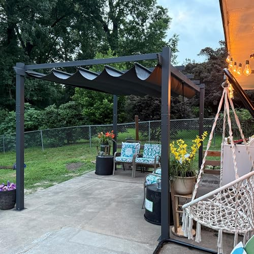 PURPLE LEAF Pergola Aluminium 3 x 3 m Tissu Teint en Fil, Pergolas pour Terrasse Extérieur, Pergola Jardin Extérieur Toit Coulissante, Pavillon de Jardin, Gris