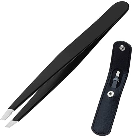 GeekerChip - Pinza para depilar, pinza profesional para cejas, pinzas de acero inoxidable para cejas, cerdas encarnadas faciales, pinza para depilación de pelo (Negro)