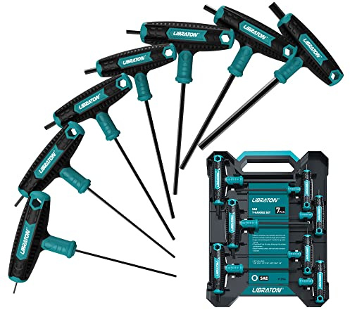 LIBRATON Llave con mango en T, Juego de Llave hexagonal en T 7pz | Llave Allen SAE con empuñadura en T, Destornilladores para reparación de automóviles y bicicletas, 1/8-3/8