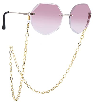 TEAMER Edelstahl Perlen Brillenkette Sonnenbrille Box Ketten Brillen Schnur Brillen Hals Strap für Frauen, O-Form - Gold, Einheitsgröße