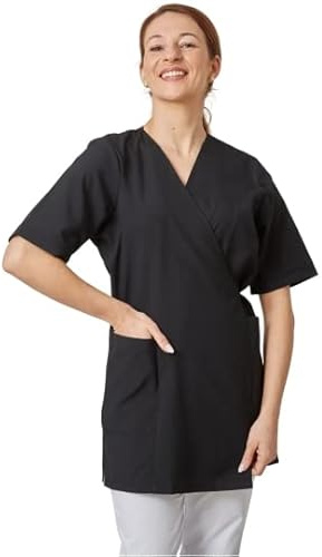 Hurry Jump Tunique de Travail Forme Kimono Polyester Noir Idéale Blouse esthéticienne Tunique Spa Kimono Serge Noir T0-36