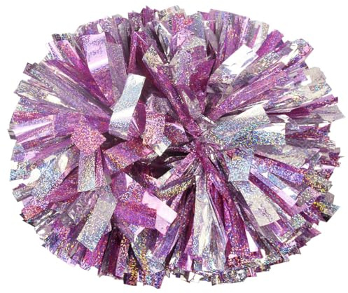 Lovecheer 2PCS Holographic Pink and Silver Cheerleading Pom Poms with Baton Handle for Sports Team Spirit Dance Kids Adults
