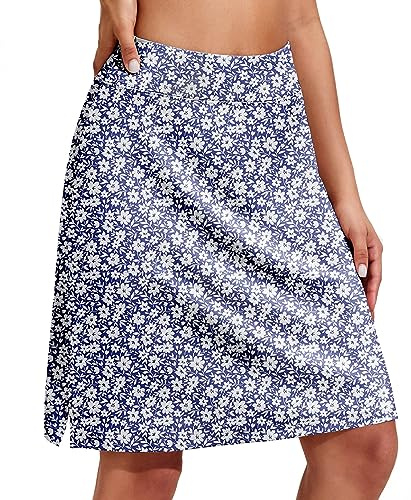 COOrun Tennis Skort - Gonne da tennis, da corsa, da golf, con pantaloni interni, tasca per tennis, a vita alta, per fitness, allenamento, running, Motivo floreale bianco navy, M