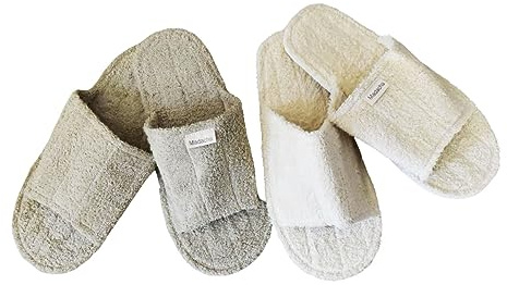 Madacha 2 par frottétofflor i frotté – salviagrön och écru-tofflor för badrum/bastu/spa/hamma/pool, bomull, one size (längd 27 cm, 41EU Max)