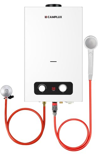 CAMPLUX BD264 Gas-Durchlauferhitzer, 10 Liter, Butan/Propan, 28 – 37 mbar, für Camping, Mobilheime, kleine Häuser