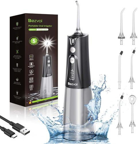 Water Flosser for Teeth Cordless: Oral Irrigator with 5 Modes, 300ML Water Tank IPX7 Waterproof Electric Tooth Cleaner, Water Floss with 6 Tips for Gums/Braces/Orthodontic/Dental Care Cleaning
