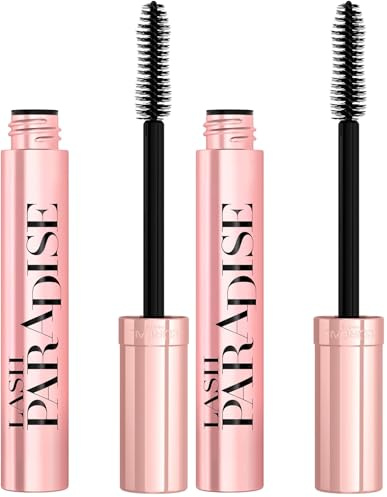 L'Oréal Paris Intense Volume Mascara, Eyelash Lengthening for Sensitive Eyes, Gentle and Flake Free, With Castor Oil, Lash Paradise, Intense Black (Pack of 2)