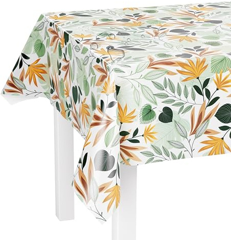 LILENO HOME Bordsduk, tvättbar som metervara 240 x 140 cm (skärkant) i nordiska löv naturmotiv – vaxduk vattenavvisande perfekt som bordsduk eller bordslöpare för öltält-set