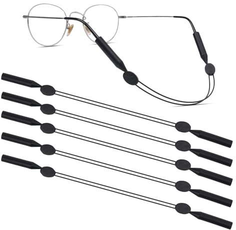Maxentico 5 Piezas Cordones para Gafas, Correa Gafas, Cinta Gafas Deporte, Correas para Gafas Deportivas Ajustables, Cordón para Gafas Sol, Cinta Deportiva Gafas para Deporte, Acampar y Ocio(Negro)