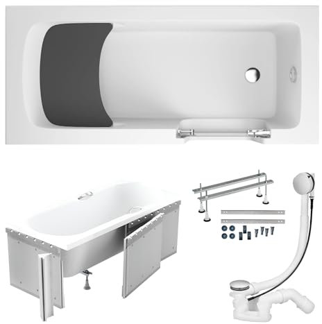 KOLMAN KOMPLETTSET 6in1 Acryl Weiß Wanne Badewanne Rechteck + Styroporverkleidung, 170x75 cm, Seniorenbadewanne mit Glastür und Holzsitz AVO Rechts, Made in EU, Premium Ablaufgarnitur in Chrom & Füße