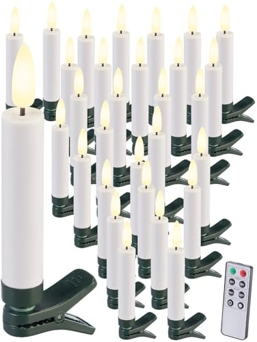 Lunartec Weihnachtsdekos: 30er-Set LED-Weihnachtsbaumkerzen mit Dochten und Flammen-Effekt, weiß (Christbaumkerzen, Baumkerzen, 3D)