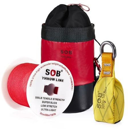 SOB Arborist Kit Cordino da Lancio 60m con Corda Slick, Peso da Lancio e Borsa Riflettente - Ideale per Taglio Alberi, Campeggio, Potatura, Altalene e Attrezzature Forestali