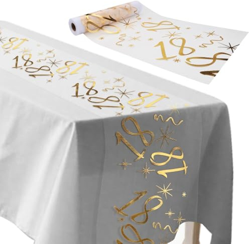 ddckj Happy Birthday Table Runner 28 cm x 10 m 18th Birthday Table Cloth Golden Table Decorations for Men and Women Anniversary Celebrations Banquets Parties