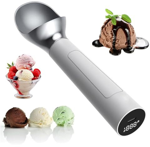 Heated Ice Cream Scoop, Rechargeable for Hard Ice Cream, Heated Ice Cream Scoop Electric Ice Cream Scoops Stainless Steel, Self Warming Spoon Max to 122℉with LED Display
