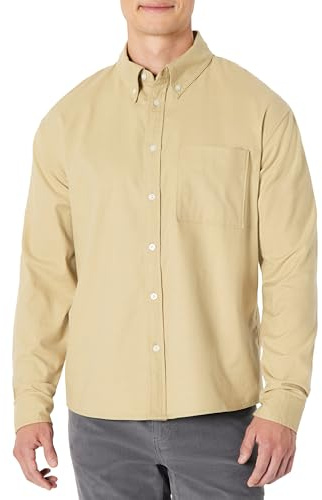 Amazon Essentials Camicia Button Down in Cotone, Vestibilità Oversize Moderna Uomo, Tan, S