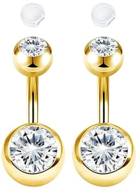 AceFun 2 delar navelstänger 6 mm 8 mm 10 mm 12 mm 14 mm 16 mm guld silver med 2 delar halkskydd silikonskydd för kvinnor klar rosa blå CZ böjd navelstång yttre gängad, Rostfritt stål