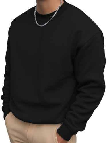 PrinStory Sweatshirt For Men Uk Cotton Round Neck Jumper Warm Long Sleeve Pullover Sweater With Ribbed Hem