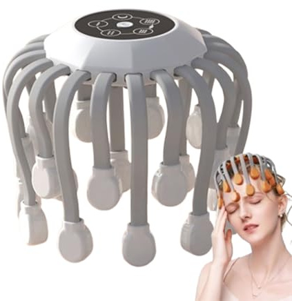 Massager della testa di octorelax, polpo elettrico vibrante per la testa rilassante e massaggio del cuoio capelluto, graffio alla te-sta ricaricabile con 20 punti vibranti, 360 ° (White)