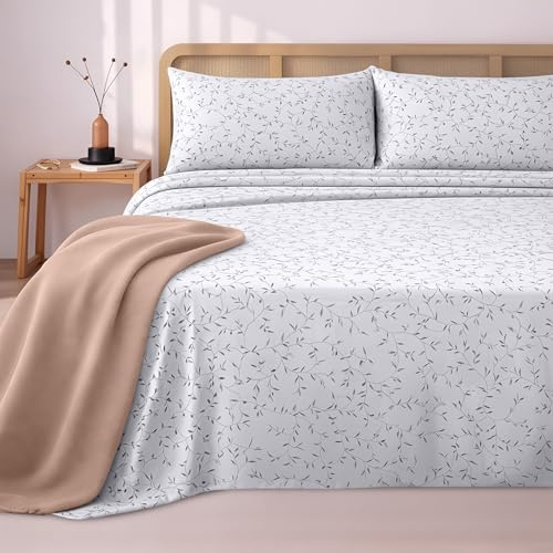 Utopia Bedding Juego de Sabanas Estampado 4 Piezas 180x200 - Poliéster Microfibra Cepillada - Sábana Bajera, Sábana Plana y 2 Fundas de Almohada 50x75 (Cama 180, Vides Gris)
