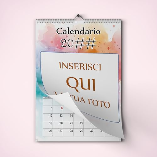 Calendario da Parete A3 Personalizzato – 12 Mesi + Copertina – Pagine Sfogliabili – Spirale e Gancio in Alluminio – Idea Regalo per Festività ed Eventi